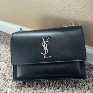Saint Laurent YSL Sunset Medium in Black Smooth Leather Silver Hardware